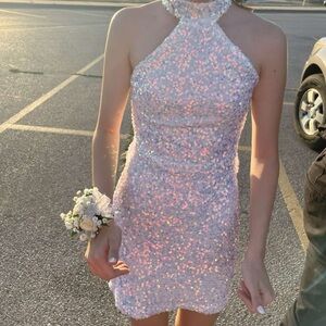 Dazzling Sequin Halter Dress